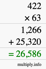 How to calculate 422 times 63 using long multiplication