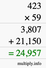 How to calculate 423 times 59 using long multiplication