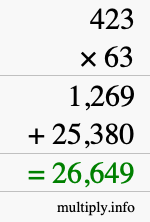 How to calculate 423 times 63 using long multiplication