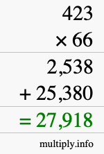 How to calculate 423 times 66 using long multiplication