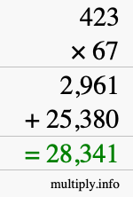 How to calculate 423 times 67 using long multiplication