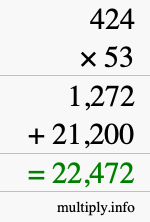 How to calculate 424 times 53 using long multiplication