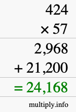 How to calculate 424 times 57 using long multiplication