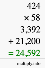 How to calculate 424 times 58 using long multiplication