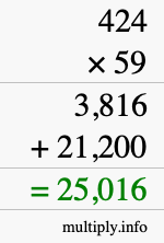 How to calculate 424 times 59 using long multiplication