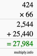 How to calculate 424 times 66 using long multiplication