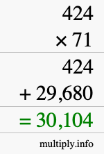How to calculate 424 times 71 using long multiplication