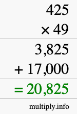 How to calculate 425 times 49 using long multiplication