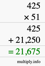 How to calculate 425 times 51 using long multiplication