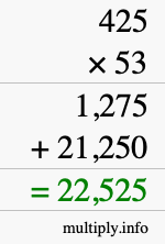 How to calculate 425 times 53 using long multiplication