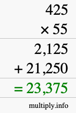 How to calculate 425 times 55 using long multiplication How to calculate 425 times 55 using long multiplication