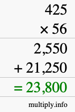How to calculate 425 times 56 using long multiplication