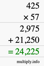 How to calculate 425 times 57 using long multiplication