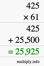 How to calculate 425 times 61 using long multiplication