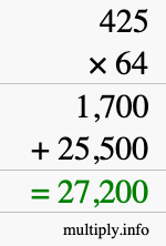 How to calculate 425 times 64 using long multiplication