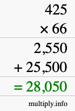 How to calculate 425 times 66 using long multiplication