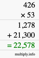 How to calculate 426 times 53 using long multiplication