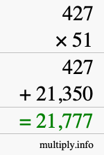 How to calculate 427 times 51 using long multiplication