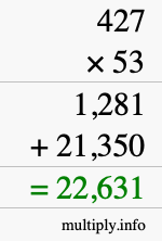 How to calculate 427 times 53 using long multiplication