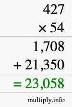 How to calculate 427 times 54 using long multiplication