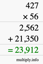 How to calculate 427 times 56 using long multiplication