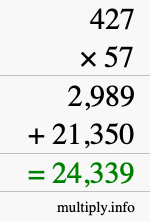 How to calculate 427 times 57 using long multiplication