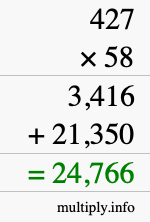 How to calculate 427 times 58 using long multiplication
