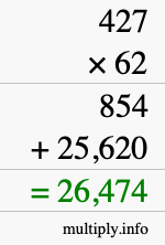 How to calculate 427 times 62 using long multiplication