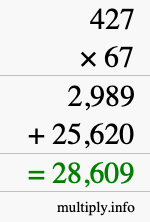 How to calculate 427 times 67 using long multiplication