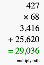 How to calculate 427 times 68 using long multiplication