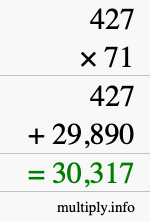 How to calculate 427 times 71 using long multiplication