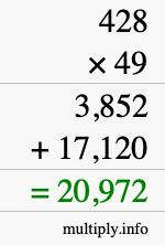 How to calculate 428 times 49 using long multiplication