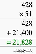 How to calculate 428 times 51 using long multiplication