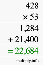 How to calculate 428 times 53 using long multiplication