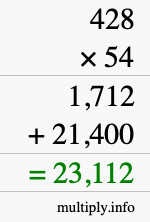 How to calculate 428 times 54 using long multiplication