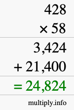 How to calculate 428 times 58 using long multiplication