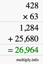 How to calculate 428 times 63 using long multiplication
