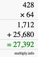 How to calculate 428 times 64 using long multiplication