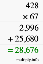 How to calculate 428 times 67 using long multiplication