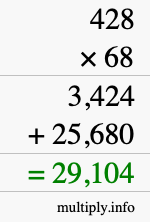 How to calculate 428 times 68 using long multiplication