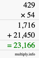 How to calculate 429 times 54 using long multiplication