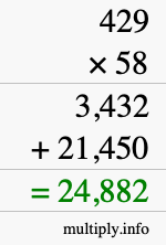 How to calculate 429 times 58 using long multiplication
