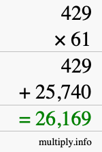 How to calculate 429 times 61 using long multiplication