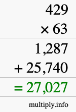 How to calculate 429 times 63 using long multiplication