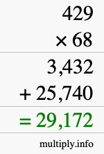 How to calculate 429 times 68 using long multiplication