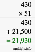 How to calculate 430 times 51 using long multiplication