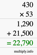 How to calculate 430 times 53 using long multiplication