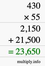 How to calculate 430 times 55 using long multiplication How to calculate 430 times 55 using long multiplication