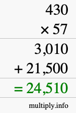 How to calculate 430 times 57 using long multiplication