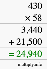 How to calculate 430 times 58 using long multiplication
